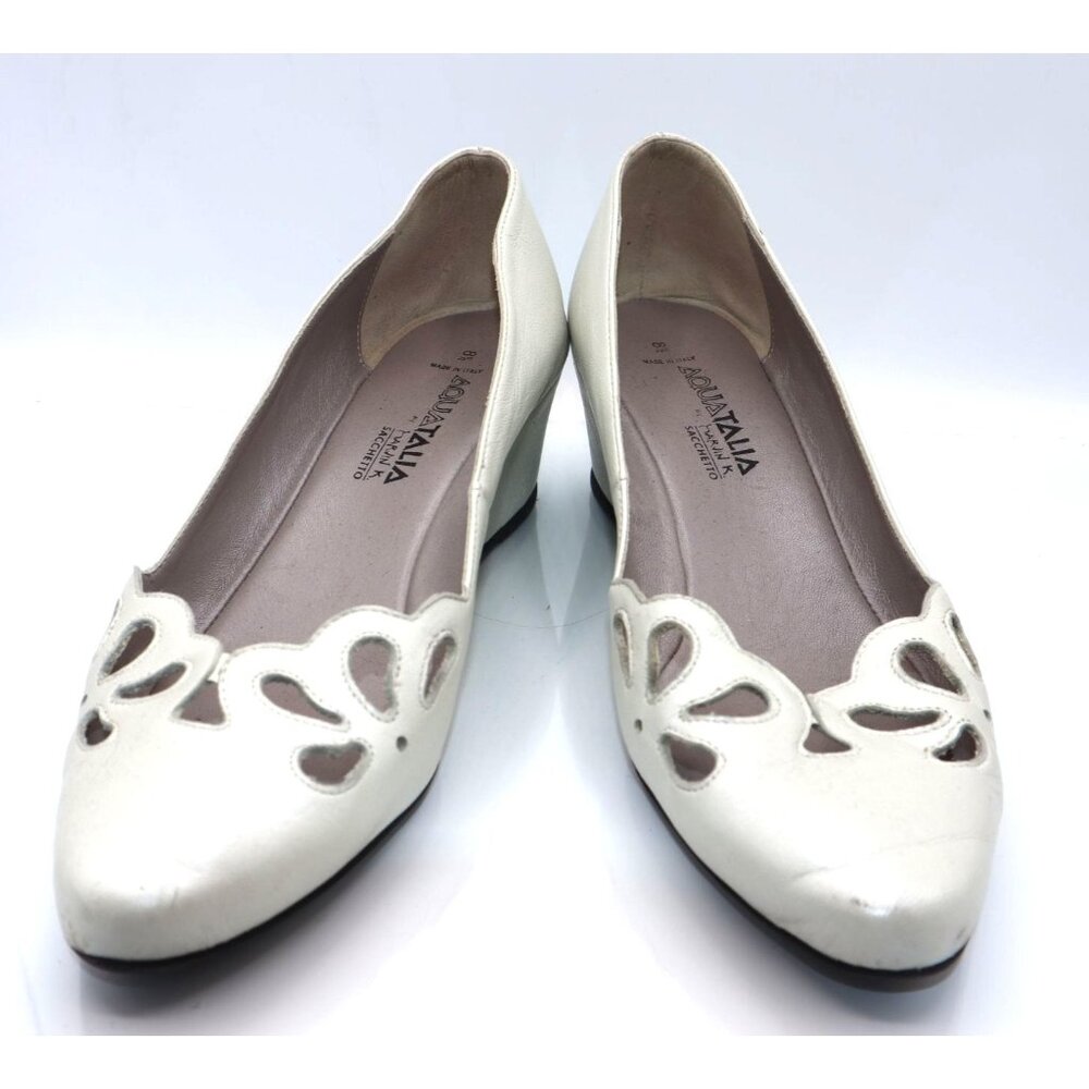 Aquatalia By Marvin K Womens Ivory Leather Cutout Wedge Heels Size 8.5 Career